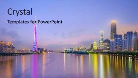  Presentation with china guangzhou - Slides consisting of building lighting - guangzhou china city skyline background and a light blue colored foreground