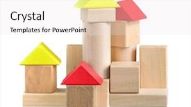  Presentation with wooden building blocks - Audience pleasing presentation theme consisting of building made of wooden blocks backdrop and a sky blue colored foreground