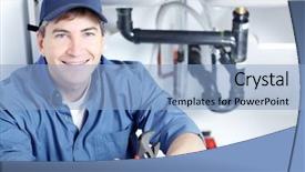  Presentation with plumber - Slides with building maintenance - mature plumber fixing a sink background and a light blue colored foreground