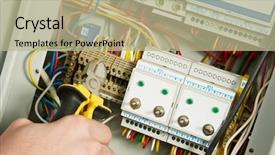  Presentation with electrician - Beautiful presentation theme featuring building maintenance - one electrician working backdrop and a mint green colored foreground