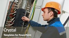  Presentation with fuse - Colorful PPT layouts enhanced with building maintenance - young adult electrician builder engineer backdrop and a tawny brown colored foreground