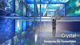  Presentation with management - Colorful PPT theme enhanced with building management system - businessman hanging in abstract concept backdrop and a ocean colored foreground