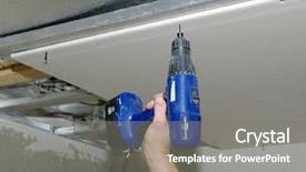  Presentation with construction worker harassment workplace - Colorful slide deck enhanced with building material - construction worker holding the hand backdrop and a  colored foreground