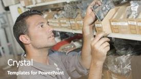  Presentation with mechanic - Theme enhanced with building material - mechanic choosing spares from stores background and a coral colored foreground