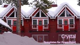  Presentation with building - Presentation design consisting of building of a mountain lodge background and a  colored foreground