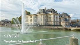  Presentation with smart building iot - Amazing presentation theme having building of aube at troy backdrop and a gray colored foreground