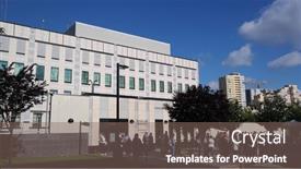  Presentation with embassy - Beautiful PPT layouts featuring building-of-the-embassy backdrop and a violet colored foreground