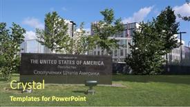  Presentation with embassy - PPT layouts enhanced with building-of-the-embassy background and a tawny brown colored foreground