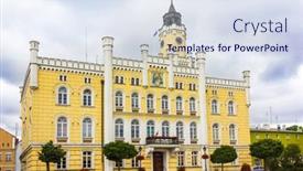  Presentation with town hall - Slide deck having building-of-the-historic-town background and a sky blue colored foreground