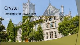  Presentation with university building - Slide deck enhanced with building on campus of queen background and a light blue colored foreground