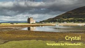  Presentation with rain sky - Amazing PPT layouts having building on the scottish shoreline backdrop and a tawny brown colored foreground