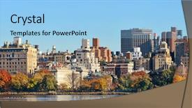  Presentation with new york city subway station - Cool new PPT layouts with building over lake in autumn backdrop and a light blue colored foreground