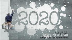  Presentation with new year 2020 - Slides featuring building-painter-hanging-from-harness background and a light gray colored foreground