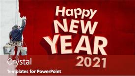  Presentation with happy new year - Audience pleasing PPT layouts consisting of building-painter-hanging-from-harness backdrop and a crimson colored foreground
