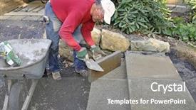  Presentation with business man climbs up to the top of 3d success stairs steps - Audience pleasing PPT theme consisting of building patio steps using concrete backdrop and a gray colored foreground