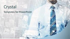  Presentation with blue business - Amazing PPT theme having building people - business person standing with blue backdrop and a  colored foreground