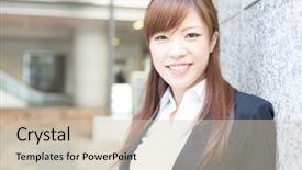  Presentation with walking - Beautiful theme featuring building professionalism - beautiful business woman walking outside backdrop and a soft green colored foreground