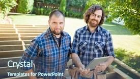  Presentation with construction site construction - Amazing slide deck having building project - portrait of confident mid adult backdrop and a ocean colored foreground