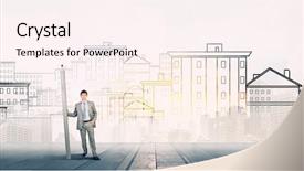  Presentation with ceiling designs abstract architecture white - Slide set consisting of building project - young man architecture designer background and a  colored foreground