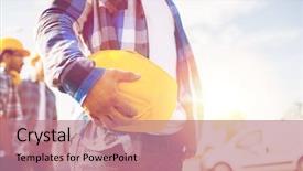  Presentation with building construction - Slide deck having building protective gear and people background and a coral colored foreground