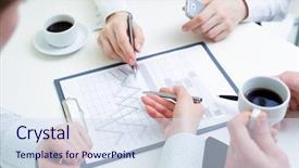  Presentation with business partner people joining hand - PPT theme featuring building relationships - hands of business people background and a sky blue colored foreground