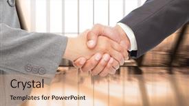  Presentation with handshake between healthcare and it - Cool new PPT theme with building relationships - handshake between two business people backdrop and a coral colored foreground