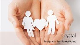  Presentation with heart hands - Amazing PPT theme having building relationships - man hands showing two paper backdrop and a coral colored foreground