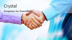  Presentation with shaking hands - Audience pleasing slides consisting of building relationships - shaking hands of two business backdrop and a sky blue colored foreground