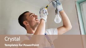  Presentation with renovation - Slide set having building renovation technology electricity background and a coral colored foreground