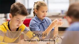  Presentation with education children technology science - PPT theme consisting of building robots at robotics school background and a  colored foreground