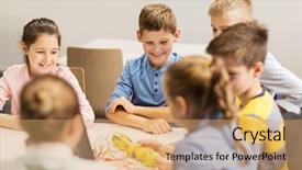  Presentation with education children technology science - Presentation featuring building robots at robotics school background and a  colored foreground