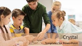  Presentation with education children technology science - Theme with building robots at robotics school background and a coral colored foreground