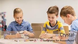  Presentation with education children technology science - Audience pleasing slide deck consisting of building robots at robotics school backdrop and a  colored foreground