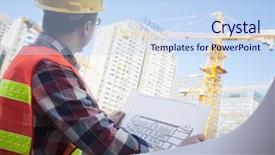  Presentation with safety construction - Amazing theme having building safety - architect looking at a blueprint backdrop and a sky blue colored foreground