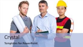  Presentation with country - Theme having building safety - group of engineer from different background and a light blue colored foreground