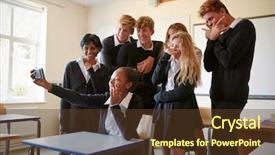  Presentation with culture building - Slide deck with building school culture - group of teenage students posing background and a tawny brown colored foreground