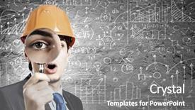  Presentation with looking glass - Amazing presentation theme having building science - young man architect against sketch backdrop and a gray colored foreground
