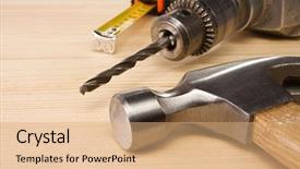  Presentation with tape measure - Beautiful PPT theme featuring building service - hammer and tape measure backdrop and a coral colored foreground