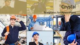  Presentation with industrial - Audience pleasing theme consisting of building service design - collage of industrial images backdrop and a yellow colored foreground