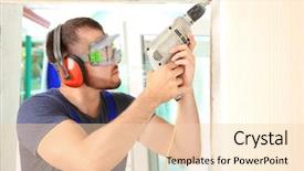  Presentation with flat - Amazing theme having building service design - worker repairing window in flat backdrop and a lemonade colored foreground