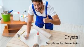  Presentation with wallpaper biologi cell - Theme enhanced with building service design - worker working on wallpaper background and a  colored foreground