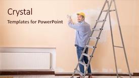  Presentation with contractor - Beautiful PPT layouts featuring building service design - young contractor sanding wall down backdrop and a lemonade colored foreground