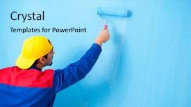  Presentation with home renovation - PPT layouts featuring building service design - young painter doing renovation background and a arctic colored foreground