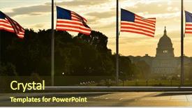  Presentation with united states capitol building - Audience pleasing presentation theme consisting of building silhouette and us flag backdrop and a tawny brown colored foreground