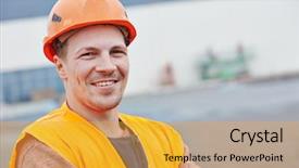 Presentation with building construction - PPT theme featuring building site foreman worker background and a gold colored foreground