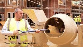  Presentation with cement - Slide set consisting of building site mixing cement background and a yellow colored foreground