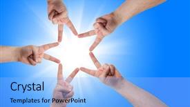  Presentation with star - Theme enhanced with building skin - hands in the form background and a light blue colored foreground