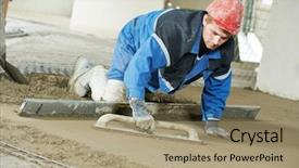  Presentation with cement - Cool new slide set with building skin - plasterer at indoor concrete cement backdrop and a coral colored foreground