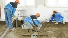  Presentation with concrete pouring during commercial concreting - Presentation design with building skin - plasterer workers at indoor concrete background and a  colored foreground