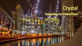  Presentation with gas process offshore construction platform - PPT theme featuring building skyscraper at construction process background and a tawny brown colored foreground